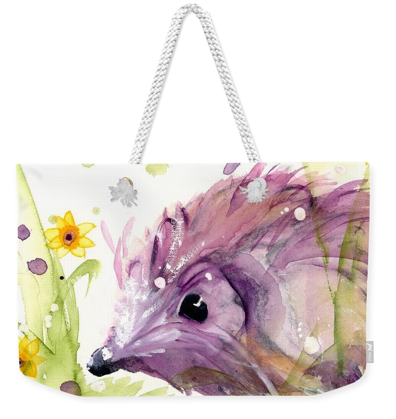 Hedgehog Watercolor Weekender Tote Bag featuring the painting Hedgehog In The Wildflowers by Dawn Derman