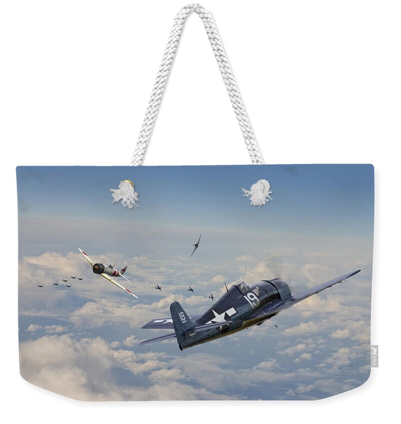 Aircraft Weekender Tote Bag featuring the photograph Hellcat F6F - Duel in the Sun by Pat Speirs