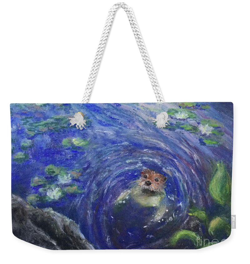 Otter Weekender Tote Bag featuring the painting Hello by Susan Sarabasha