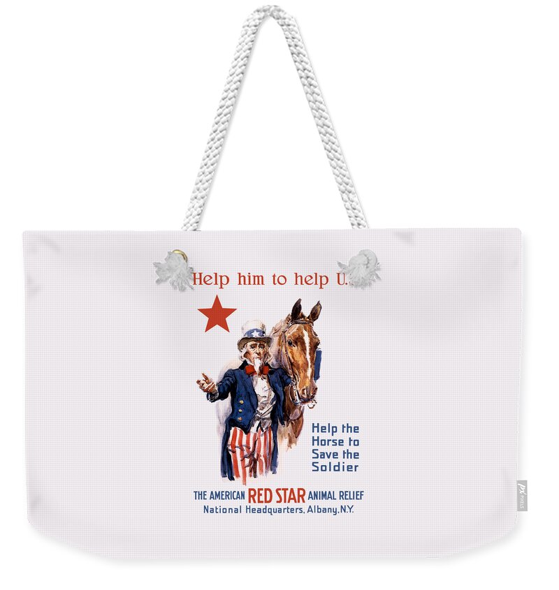 Animal Relief Weekender Tote Bag featuring the painting Help The Horse To Save The Soldier by War Is Hell Store