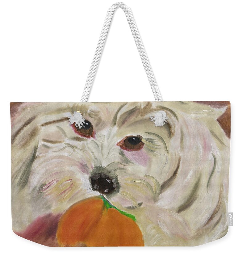 Puppy Weekender Tote Bag featuring the painting Henry's Love by Meryl Goudey