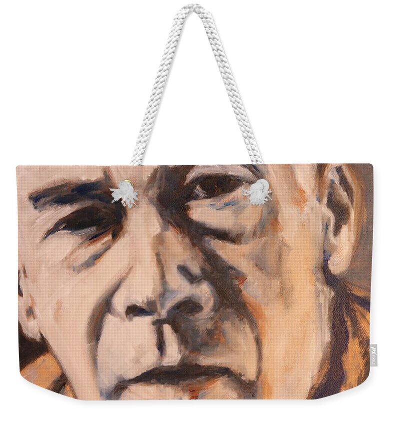 Portrait Weekender Tote Bag featuring the painting Henry Miller portrait by Christel Roelandt