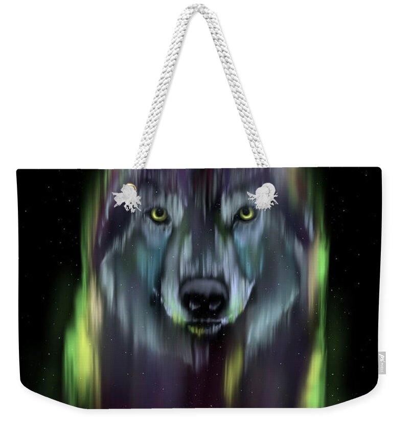 Wolf Weekender Tote Bag featuring the digital art Her Eyes Were Like Twin Moons by Norman Klein