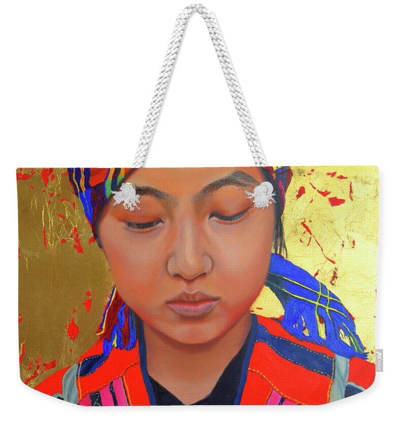 Portrait Painting Weekender Tote Bag featuring the painting Her Story by Thu Nguyen