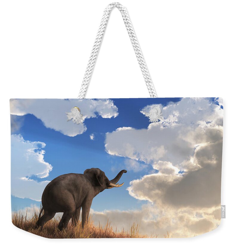 Elephant Weekender Tote Bag featuring the digital art Heralding the Dawn by Daniel Eskridge