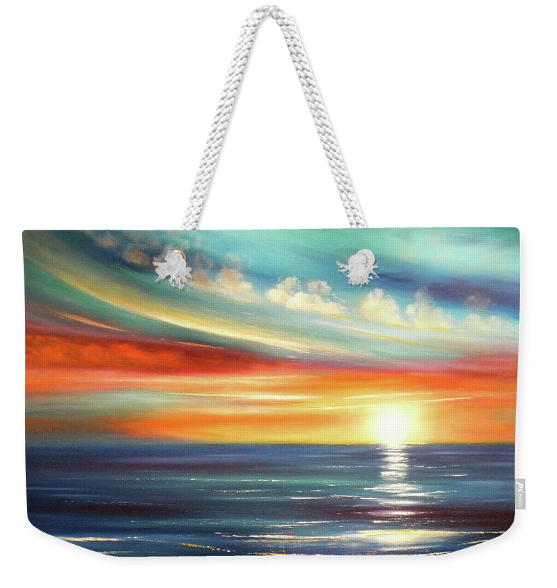 Sunset Weekender Tote Bag featuring the painting Here It Goes by Gina De Gorna