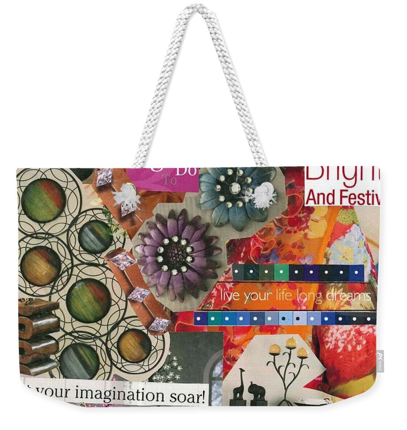 Collage Art Weekender Tote Bag featuring the mixed media Here There and Everywhere by Susan Schanerman