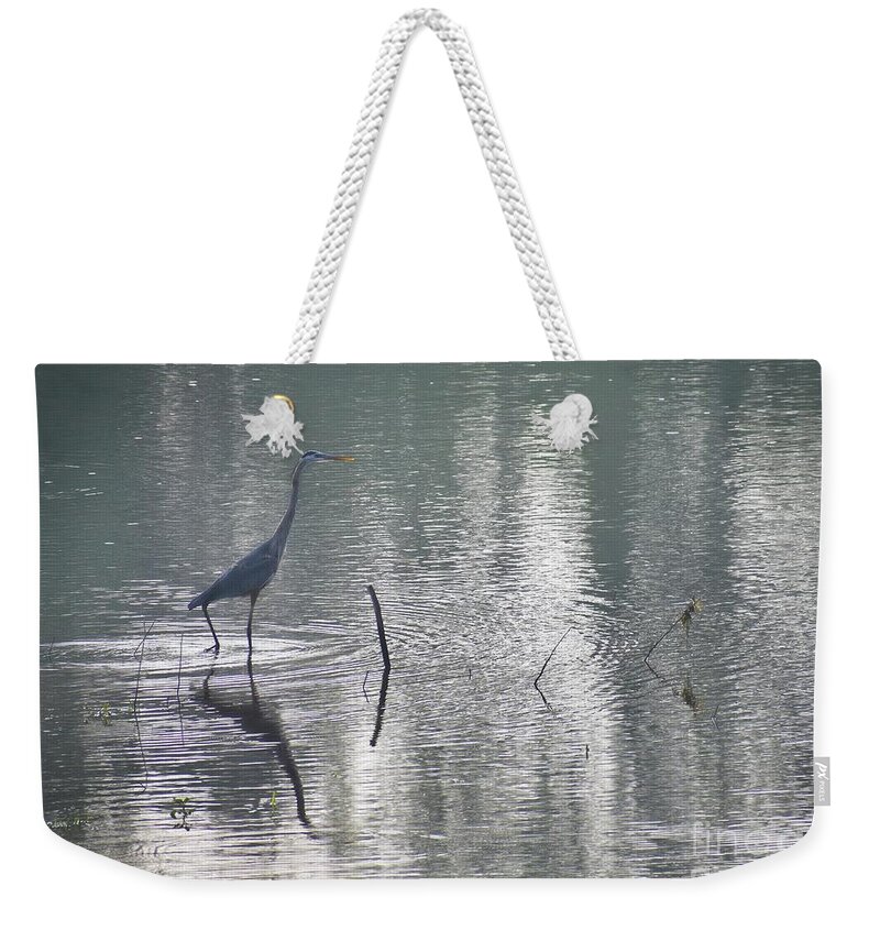 Nature Weekender Tote Bag featuring the photograph Heron In Pastel Waters by Skip Willits