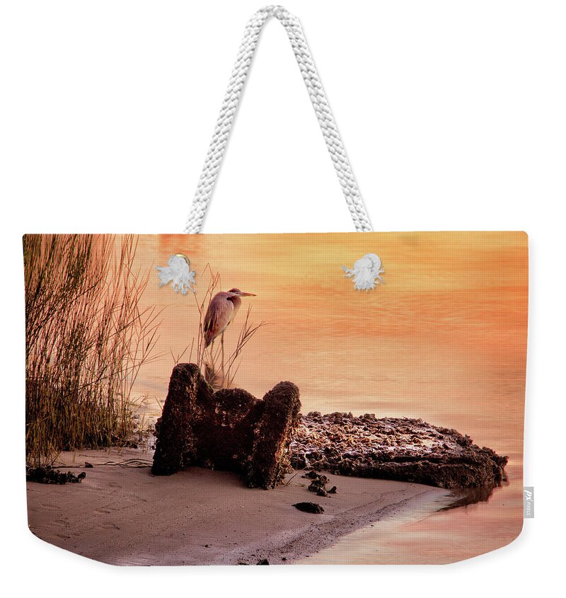  Weekender Tote Bag featuring the photograph Heron On The Rocks by Phil Mancuso