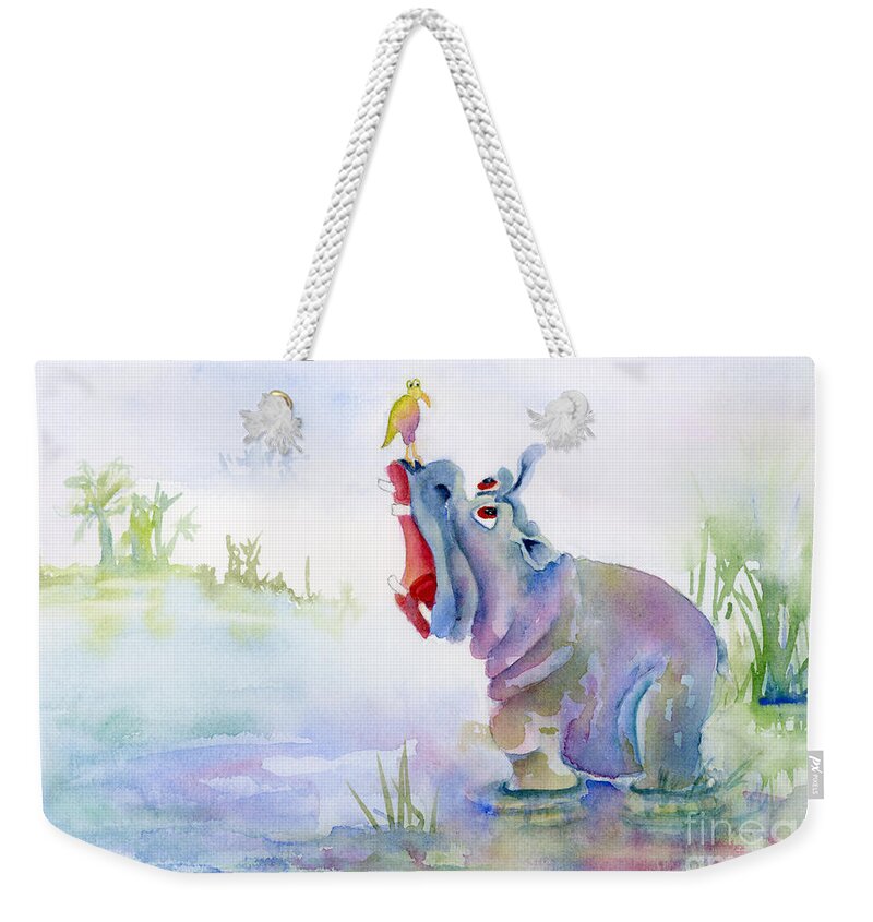 Hippo Weekender Tote Bag featuring the painting Hey Whats the Big Idea by Amy Kirkpatrick