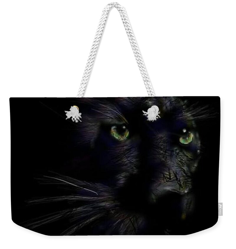 Animal Weekender Tote Bag featuring the digital art Hidden Cat by Darren Cannell