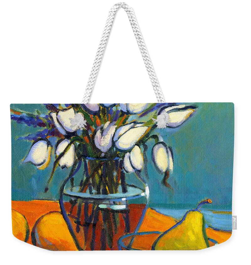 Floral Weekender Tote Bag featuring the painting Hide and Seek by Konnie Kim