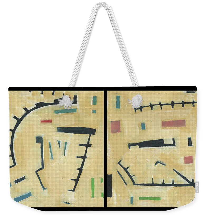 Hieroglyphics Weekender Tote Bag featuring the painting Hierographis Diptych 10/12 by Tim Nyberg