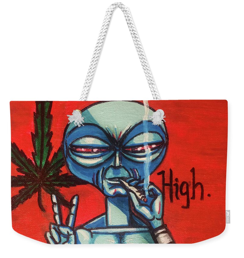 High Weekender Tote Bag featuring the painting High alien by Similar Alien