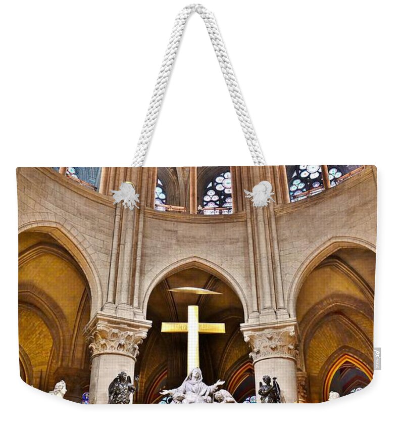 Notre Dame Weekender Tote Bag featuring the photograph High Alter Notre Dame Cathedral Paris France by Kim Bemis