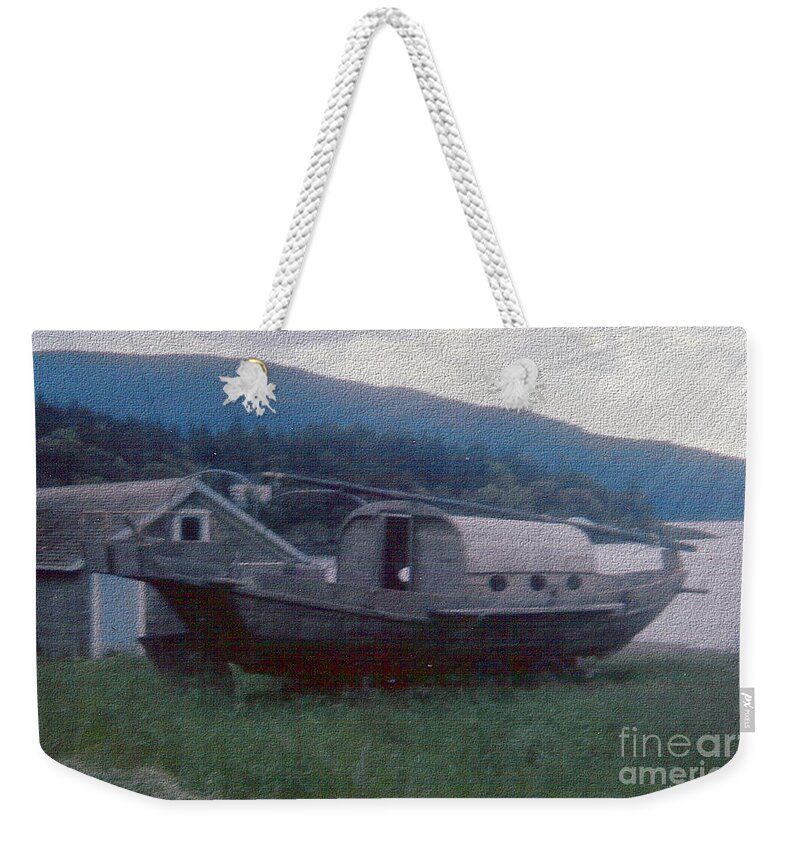 Boat Weekender Tote Bag featuring the photograph High and Dry on Orcas Island - Digitally Enhanced by Charles Robinson
