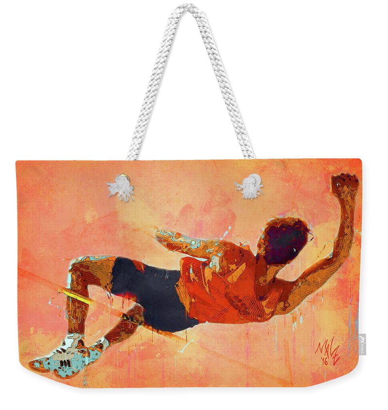 Acrylics Weekender Tote Bag featuring the digital art High Jumper by Mal-Z