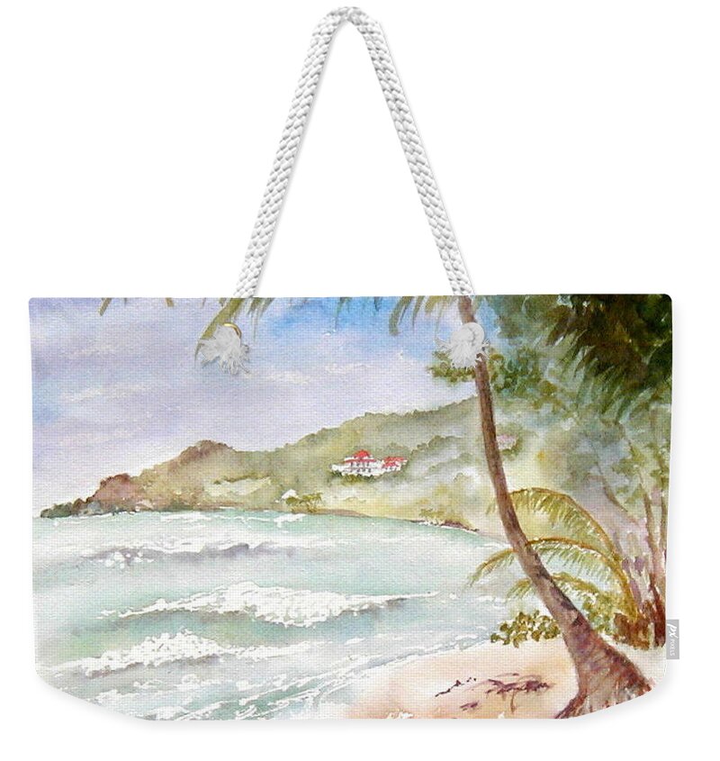 Tortola Weekender Tote Bag featuring the painting High Surf at Brewers by Diane Kirk