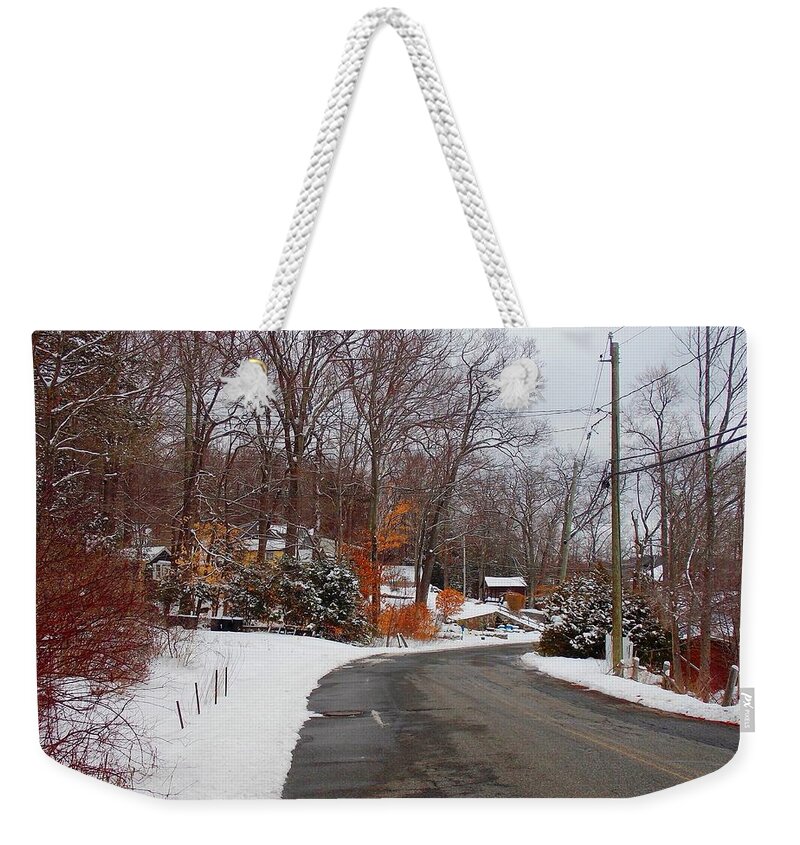 Highland Weekender Tote Bag featuring the photograph Highland Lake Road 1 by Nina Kindred