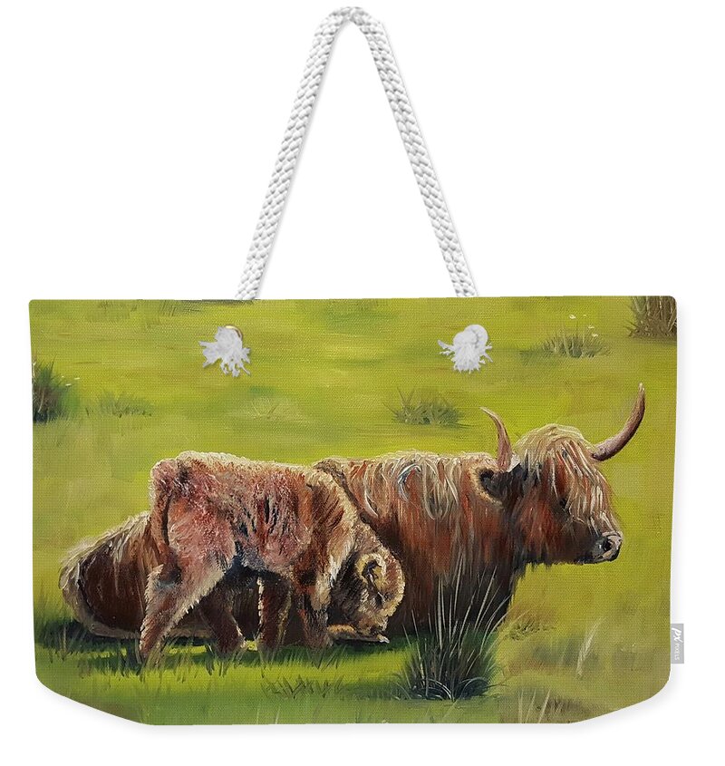 Highland Ciws Weekender Tote Bag featuring the painting Highland Pair by Connie Rish