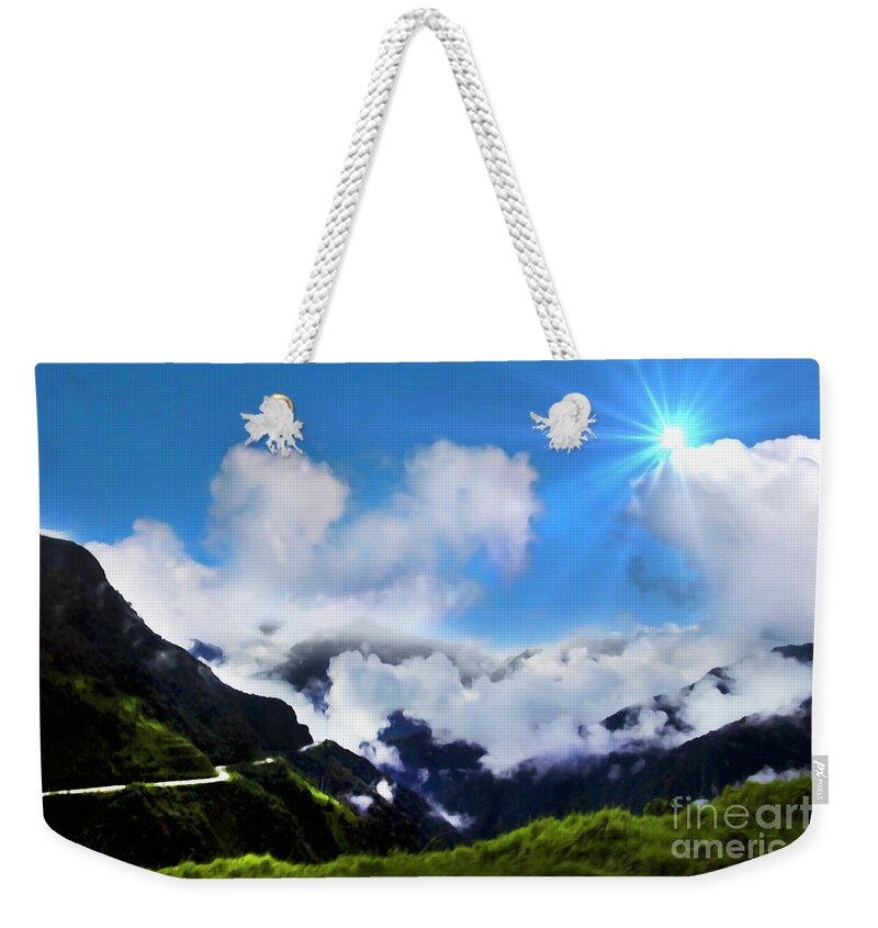 Highway Weekender Tote Bag featuring the photograph Highway Through The Andes - Painting by Al Bourassa