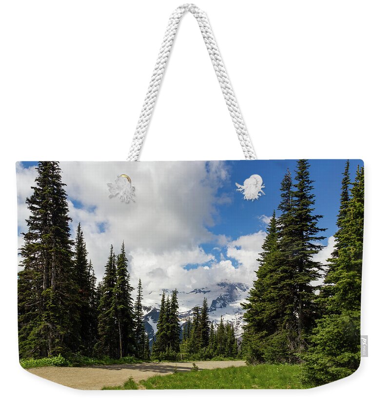 Washington Weekender Tote Bag featuring the photograph Hiking Path into the trees by Roslyn Wilkins