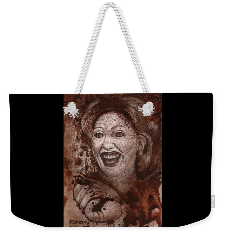 Ryan Almighty Weekender Tote Bag featuring the painting Hillary Clinton by Ryan Almighty