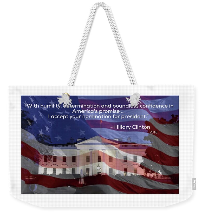 Hillary Clinton Weekender Tote Bag featuring the photograph Hillary Clinton's Acceptance Speech by Jackson Pearson