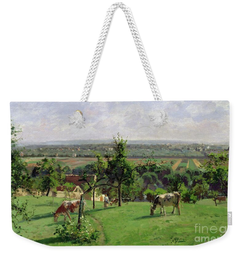 Camille Pissarro Weekender Tote Bag featuring the painting Hillside of Vesinet by Camille Pissarro