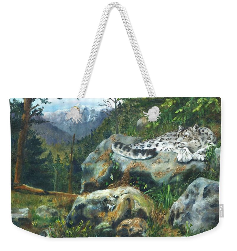 Lori Brackett Weekender Tote Bag featuring the painting Himalayan Dreaming On Such A Summer's Day by Lori Brackett