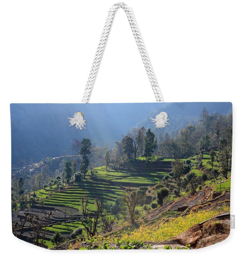 Mountain Weekender Tote Bag featuring the photograph Himalayan Stepped Fields - Nepal by Aidan Moran