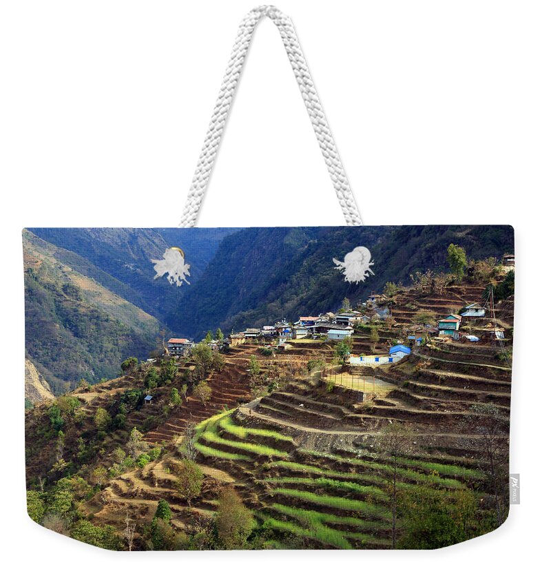 Himalayas Weekender Tote Bag featuring the photograph Himalayan Terraced Fields by Aidan Moran