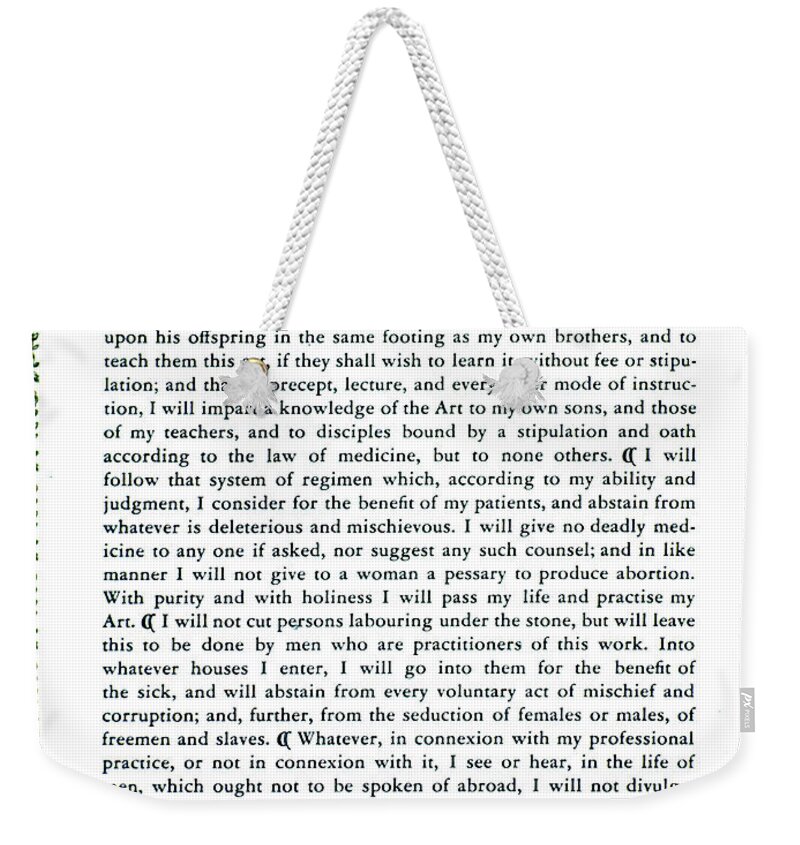 Science Weekender Tote Bag featuring the photograph Hippocratic Oath, 1938 by Science Source