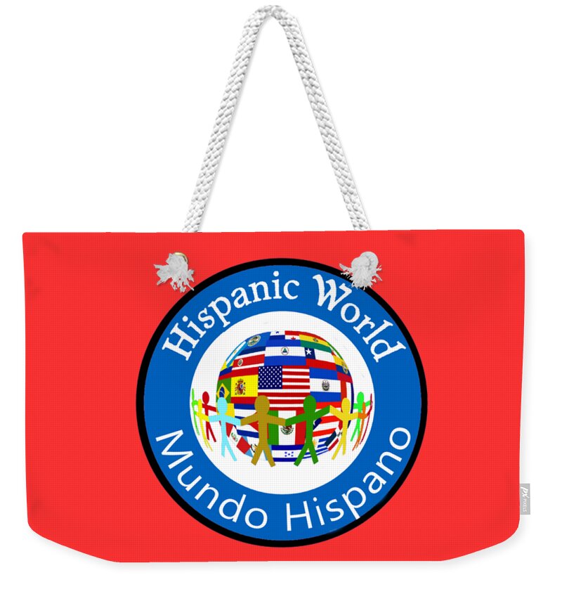 Spanish Teacher Weekender Tote Bag featuring the mixed media Hispanic World Spanish Teacher Latino Countries Flags Spanish Quotes by Gabby Dreams