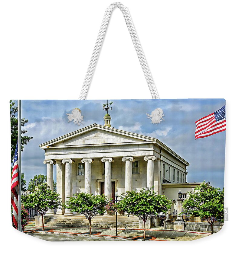 Bank Weekender Tote Bag featuring the photograph Historic First National Bank by Jeannee Gannuch