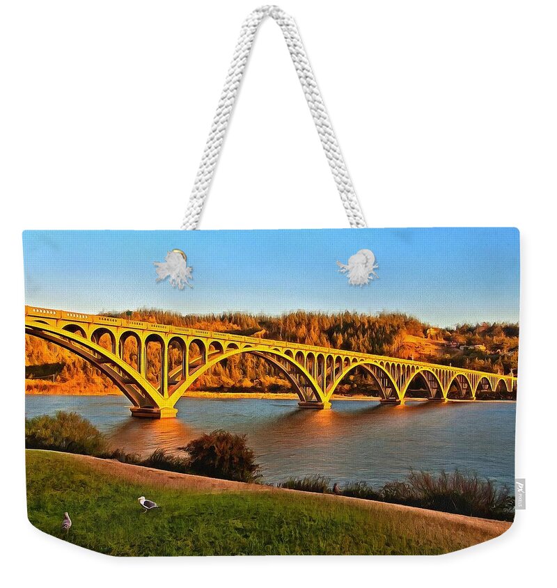 Patterson Bridge Weekender Tote Bag featuring the photograph Historic Patterson Bridge Gold Beach by Thom Zehrfeld