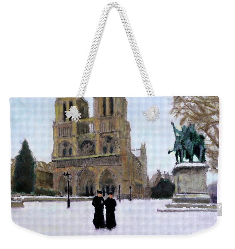Winter Weekender Tote Bag featuring the painting Hiver a Notre Dame by David Zimmerman