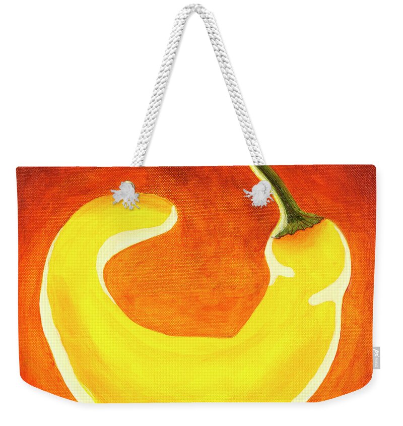 Yellow Pepper Weekender Tote Bag featuring the painting Hot and Sweet by Garry McMichael