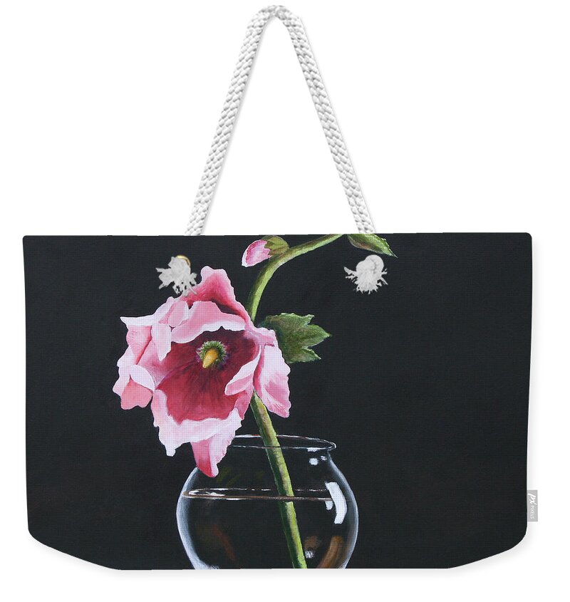 Flower Weekender Tote Bag featuring the painting Hollyhock by Donna Tucker