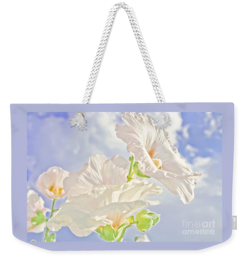 Flowers Weekender Tote Bag featuring the photograph Hollyhocks And Sky by Barbara Dean