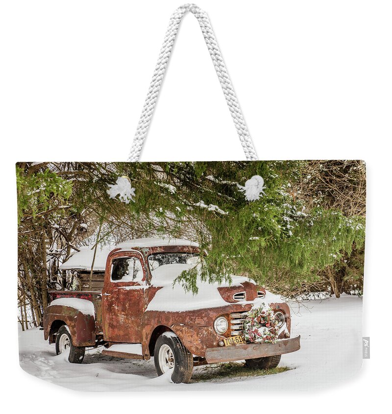 Old Trucks Weekender Tote Bag featuring the photograph Honey In The Snow by Cynthia Wolfe