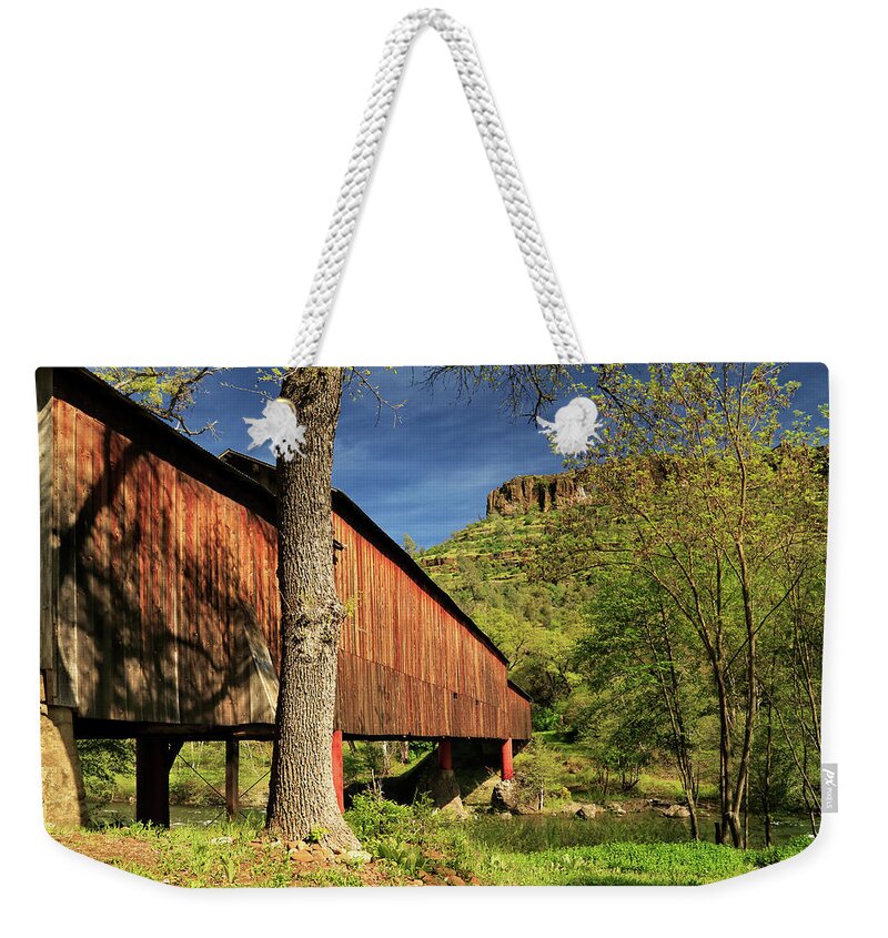 Covered Bridge Weekender Tote Bag featuring the photograph Honey Run Covered Bridge by James Eddy