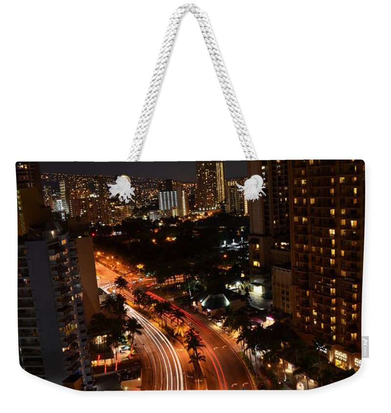 Hawaii Weekender Tote Bag featuring the photograph Honolulu at Night 2 by Amy Fose
