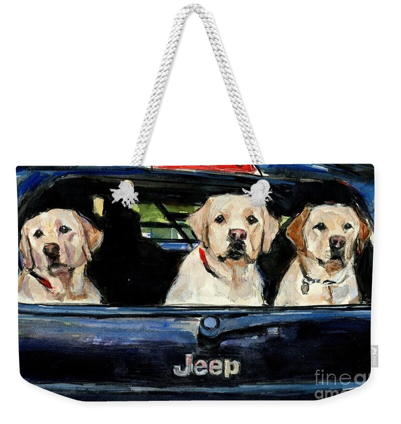 Yelllow Labrador Retrievers Weekender Tote Bag featuring the painting Hooligans by Molly Poole