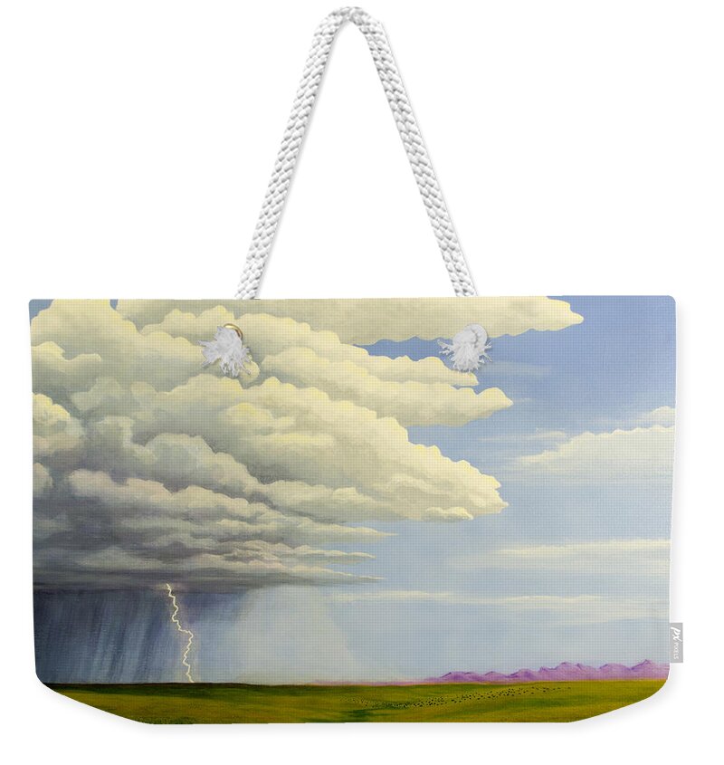 Grassy Plains Weekender Tote Bag featuring the painting Hope They Don't Spook by Jack Malloch