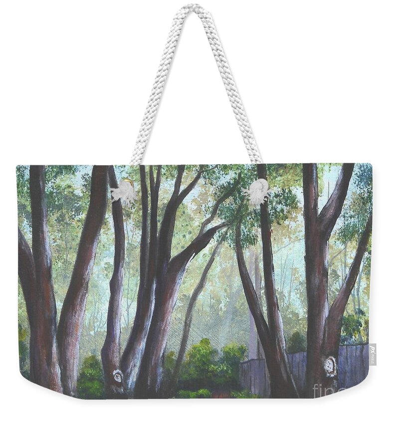 Landscape Weekender Tote Bag featuring the painting Hopeland Garden Pathway by Jerry Walker