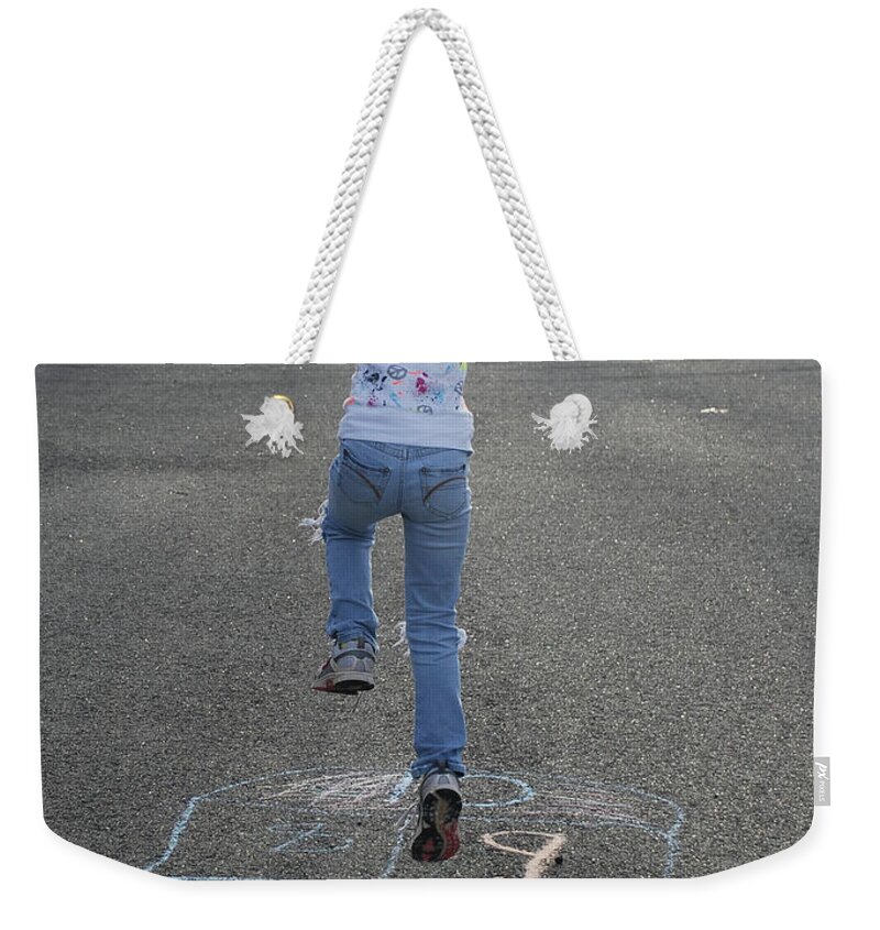 Girl Weekender Tote Bag featuring the photograph Hopscotch Queen by Richard Bryce and Family