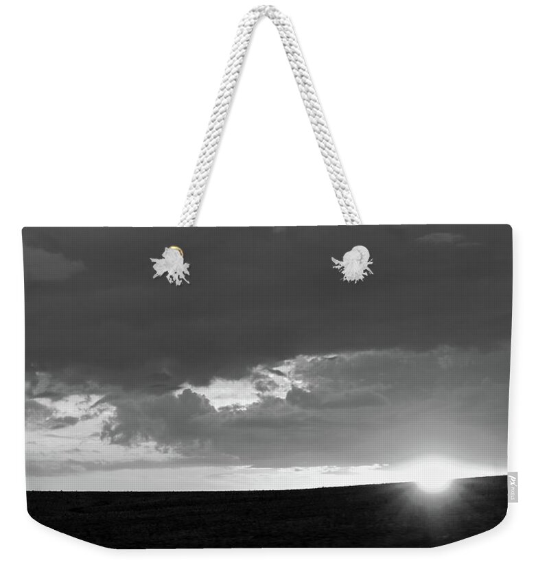 Black And White Weekender Tote Bag featuring the photograph Horizon Sunset by Mary Anne Delgado