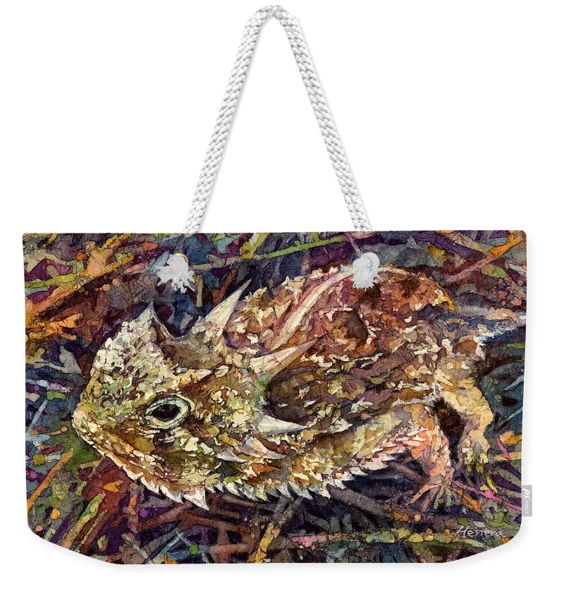 Horned Toad Weekender Tote Bag featuring the painting Horned Toad by Hailey E Herrera