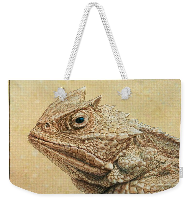 Horned Toad Weekender Tote Bag featuring the painting Horned Toad by James W Johnson